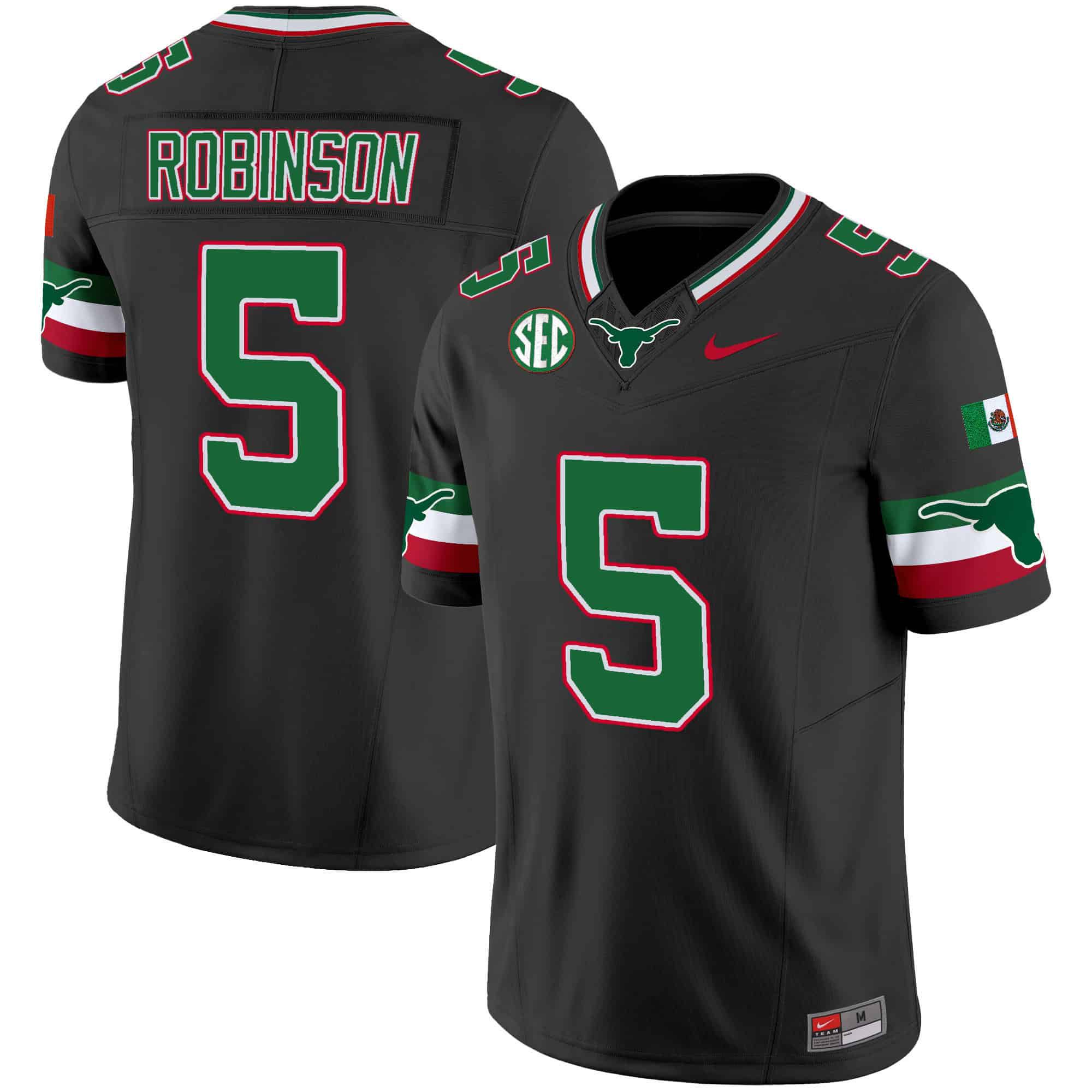 Men Texas Longhorns #5 Robinson Black 2024 Nike Mexico SEC Patch Vapor NCAA Jersey